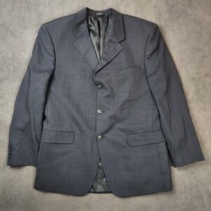 Jones New York Blazer‎ Mens 42R Navy Blue Wool 3 Button Micro Check Sport Coat